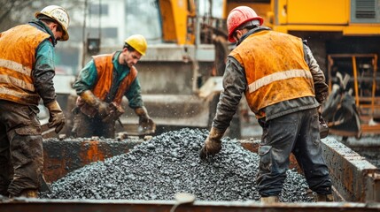 Workers moving raw materials in a steel manufacturing plant.