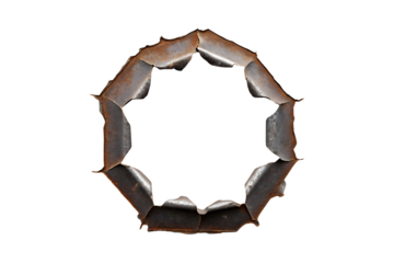 Worn and Rusty Metallic Octagon Frame on a white Background Creates an Abstract Aesthetic transparent background