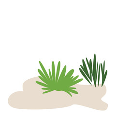 A digital illustration of smooth gray rocks with green grass blades growing between them, creating a natural and minimalistic landscape design for botanical and outdoor-themed projects.