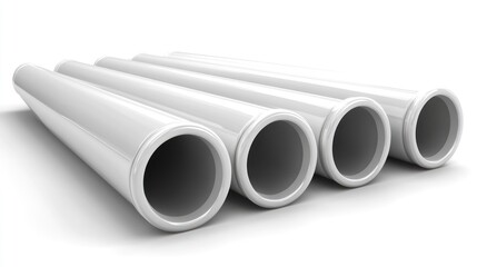 Fototapeta premium Stack of White PVC Pipes: Industrial Material for Construction and Plumbing