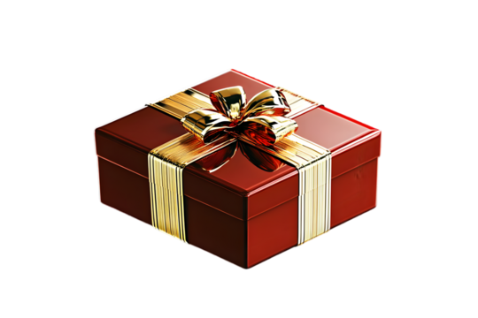 Isolated Photo of a Luxurious Red Gift Box with Gold Ribbon Bow and Transparent Background