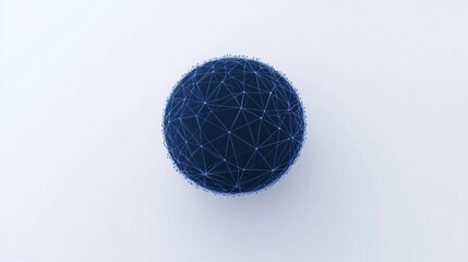 A dark geometric sphere with interconnected lines and nodes, floating on a light background.