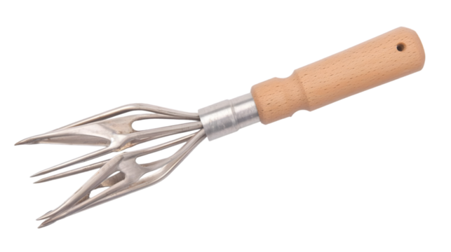 Isolated Photo of a Metal Garden Fork with Wooden Handle on Transparent Background