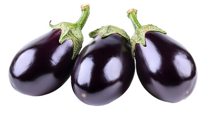 Isolated Photo of Three Eggplants on a Transparent Background