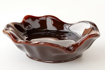 Dark liquid in a wavy, shallow dish  Glossy, smooth surface