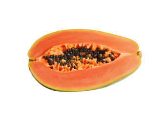 half of a papaya fruit isolated on white background