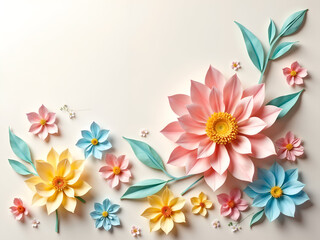 Naklejka premium Elegant paper flower arrangement in pastel tones on white background, perfect for greeting cards. Generative AI