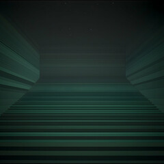 Obraz premium Dark teal futuristic stairs ascending to a starry night sky, background suggesting an abstract architectural space; ideal for sci-fi or tech themes