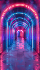 Futuristic Neon Lit Tunnel with Vibrant Colors