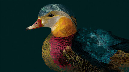Colorful and detailed example of a full-of-the-moon body duck with striking features.