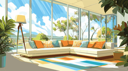 modern living room with sunlight reflection