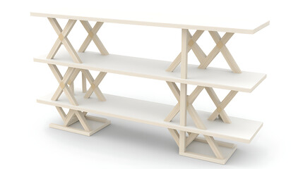 A white shelf with wooden crossbars