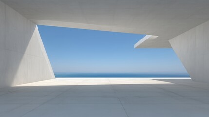 Abstract modern architectural background with concrete floor and blue sky, minimalistic space for product presentation, architectural project design, or 3D rendered visualization. Ultra-realistic vect