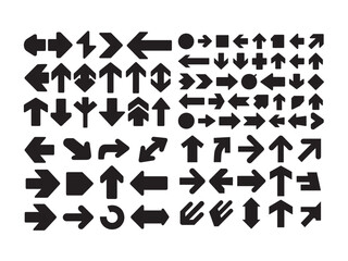 arrows flat black icons. direction pointers vector icons. 