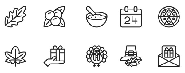 Outline icons for Thanksgiving. vector