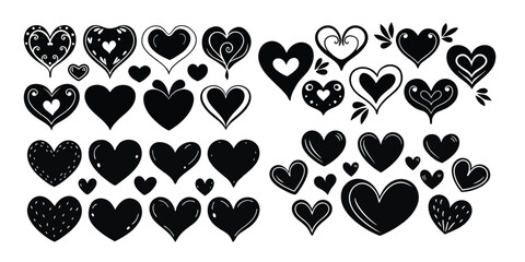 Fototapeta premium set of black hearts with editable lines.vector illustration.eps