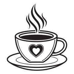 Simple Black Icon of Hot Coffee Cup with Steam
