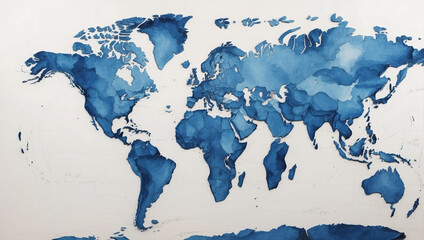 Stylish Blue World Map Illustration with Geographical Features