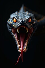 Fototapeta premium A hyperrealistic fierce black serpent lunging forward