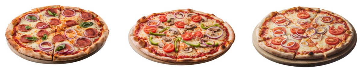 delicious pizza variety on white background