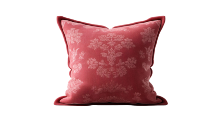 Red Decorative Pillow with Floral Damask Pattern transparent PNG Background