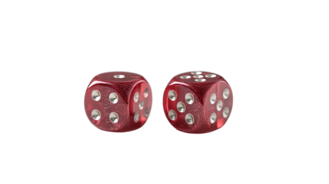 Two Red Dice Showing Five and Three on transparent PNG Background