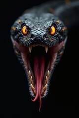Fototapeta premium A hyperrealistic fierce black serpent lunging forward