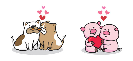 Hand drawn valentines day animal couple