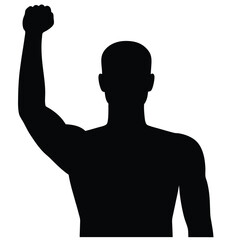 Fototapeta premium Silhouette of Strong Man Raising Fist in Victory or Protest