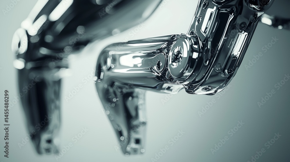 Poster a close-up of a robot arm, showcasing sleek metallic features and advanced technology.