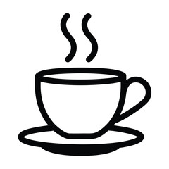 Simple Black Icon of Hot Coffee Cup with Steam

