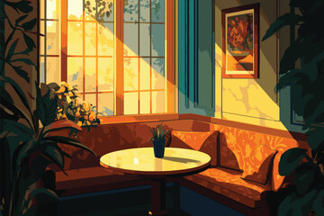 vector living room with sunlight reflection