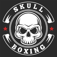 Skull with Red Boxing Gloves Logo Design for Boxing or Fight Club