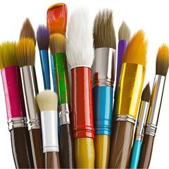 Fototapeta premium Collection of art brushes with colorful handles and different tips PNG On Transparent Background