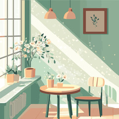 dining room interior with sunlight