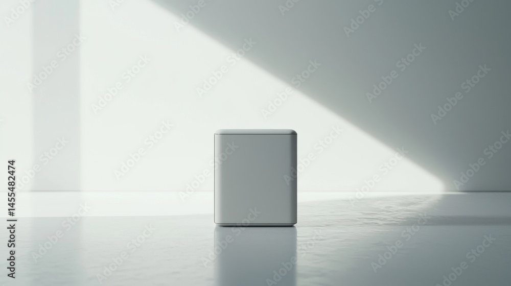 Aufkleber a minimalist white structure illuminated by soft natural light in an empty space.