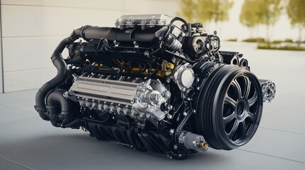 A sleek automotive engine showcasing advanced engineering and design innovations.