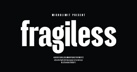 Fototapeta premium Fragiless: A strong typography alphabet. Black letters and numbers set. Creative urban sport fashion futuristic font. vector illustration