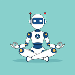 Cartoon robot balancing a great visual for personal balance and spending discipline meditation yoga.
