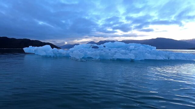 View of drift ice at sea level in the bay adjacent to the PIO XI Glacier in Chile Torres del Paine