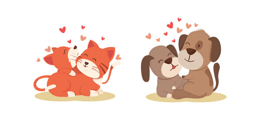 Hand drawn valentines day animal couple