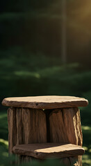 Driftwood Podium with Forest Background
