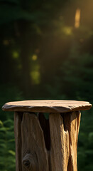 Driftwood Podium with Forest Background