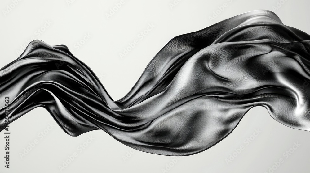 Poster abstract flowing fabric in smooth black and white tones creates a dynamic visual effect.