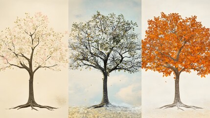 A Single Tree Through The Four Seasons Of The Year