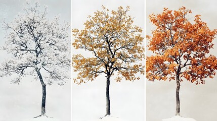 A Single Tree Through The Seasons Of Winter Spring And Autumn