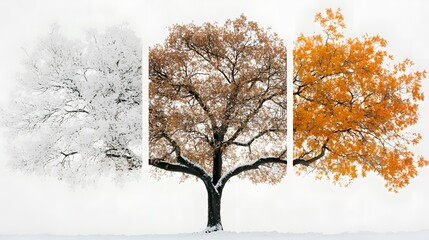A Single Tree Showing Four Seasons in Nature