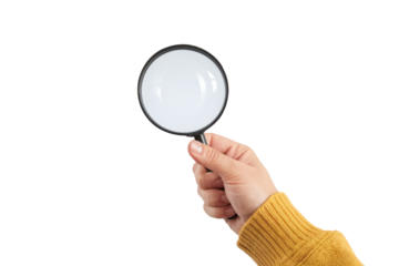 magnifying glass held by hand on white background