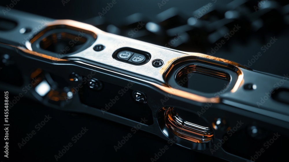 Aufkleber close-up of a metallic component highlighting intricate design and engineering details.
