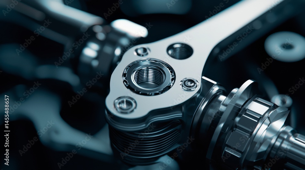 Aufkleber close-up of a metallic mechanical component showcasing precision engineering.